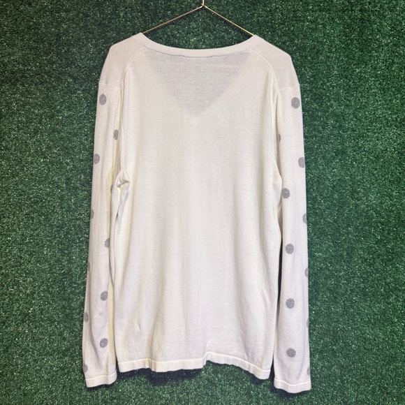 Tommy Hilfiger Ivory and Gray Polka Dot V-Neck Long Sleeve Top Classic Cotton M - Picture 4 of 6